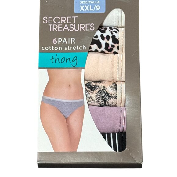 NIP Secret Treasures Womens 6-Pair Cotton Stretch Thong XXL/9 Assorted Underwear - Picture 1 of 3
